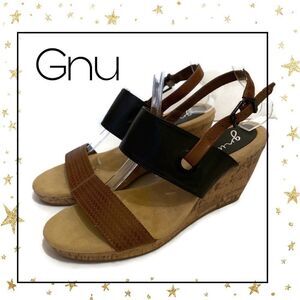 GNU Black Brown  Women's Wedge Sandals 8 8M